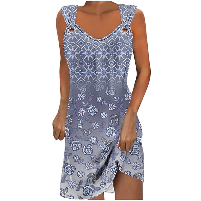 Penkiiy Robes pour Femmes 2024 Imprimé Marbre Col Rond Décontracté Sans Manches Robe à Bretelles Robe d'Été Babycon Sortie Décontractée Robes de Fête 2TG Gris