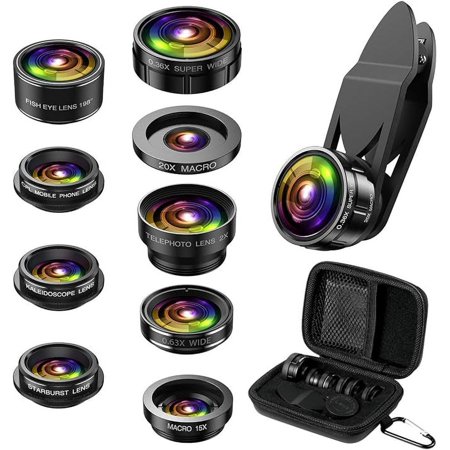 (Newest) Phone Camera Lens, 9 in 1 Lens Kit, Zoom Lens, 0.36X Wide Angle Lens + 0.63X Wide Lens + 15X Macro Lens + 20X Macro Lens + Fisheye Lens + CPL + Starburst Lens Telephoto Lens for Smartphone