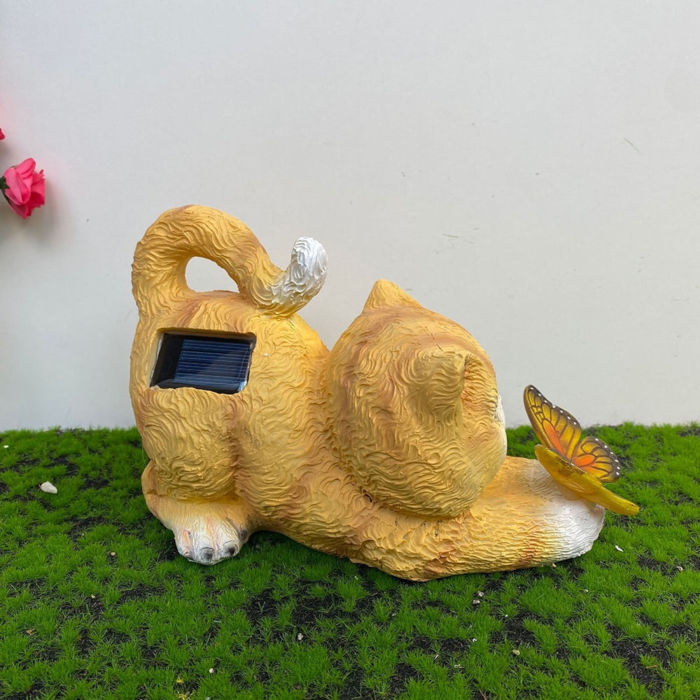 Outdoor Solar Lights Cute Simulation Kitten Sculpture Lights Cat Shape Animal Garden Ornaments Resin Crafts Creative Waterproof LED Lights Garden Patio Yard Decoration Home Decor