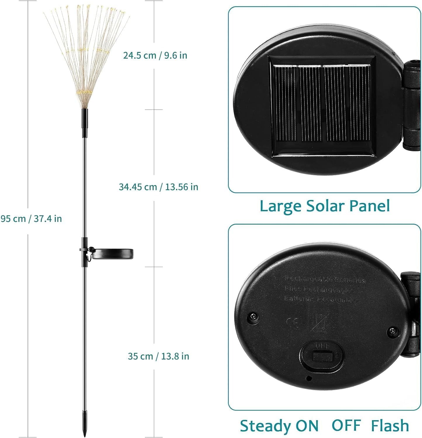 Solar Garden Lights Solar Firework Lights, 2 Pack 120 LEDs 2 Lighting Modes Solar Lights Outdoor Waterproof for Garden Patio Walkway Pathway Party Wedding Christmas Decorative - Green