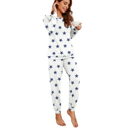 

KaLI_store Womens Pajama Sets 2 Piece Long/Short Sleeve Sweatshirt With Pants Sleepwear Nightwear Soft Pj Lounge Set Womens Pajama Sets Plus Size