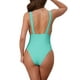 thumbnail image 3 of INSPIRAR CHIC Traje de baño de una pieza con escote en V profundo y espalda descubierta, conjunto de bikini, tirantes anchos, traje de baño adelgazante, talla X-Small, cian, 3 of 5