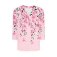 thumbnail image 5 of CYMMPU Loose Fit Tunic Tops Boho Blouses for Women Dressy Casual Flower Pattern 3/4 Sleeve Spring Tops Summer Trendy Shirts Pleated V Neck Flowy Tops T-Shirts Pink S, 5 of 5