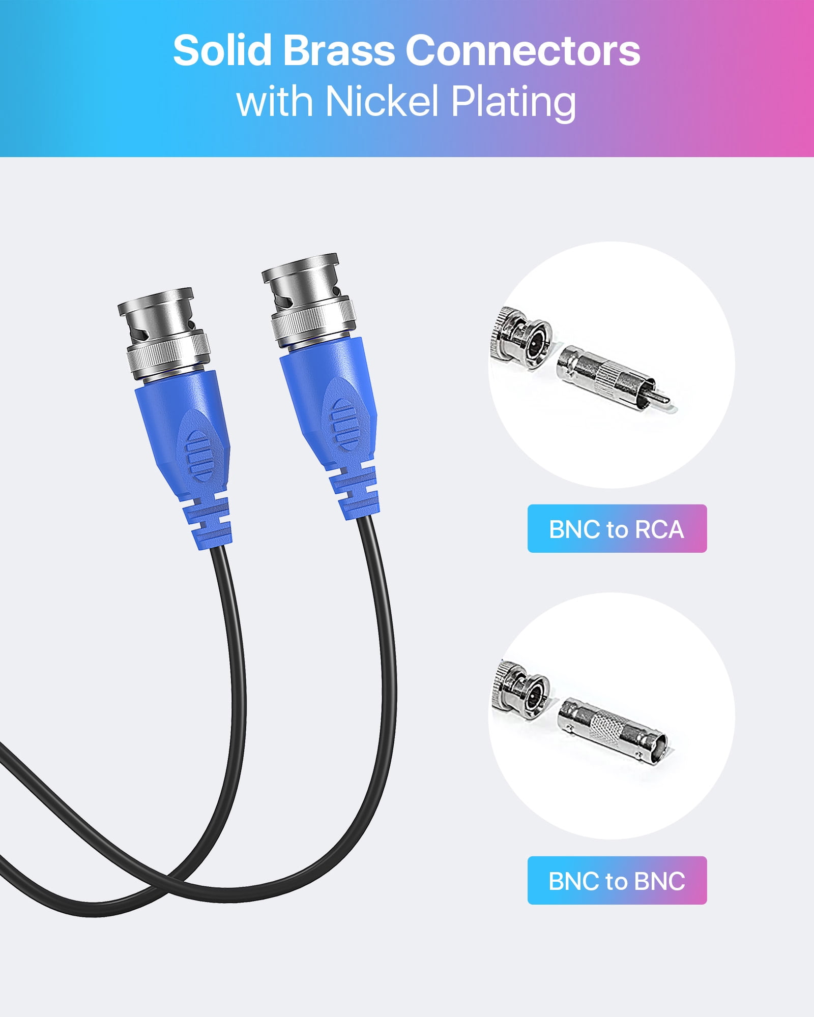 4 Pack 150ft (45 Meters) All-in-One Video Power Cable, BNC Extension Surveillance Camera Cables for Video Security DVR Camera Systems (Included 4X BNC Connectors and 4X RCA Adapters)-Black