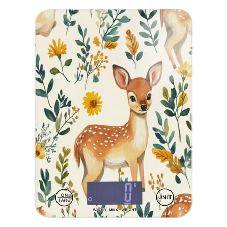 

Kitchen Electronic Scale Food Scale 7.68x5.71 inch Multifunctional Digital Kitchen Scale Tempered Glass Decorative Baking Cooking Meal Preparation Cartoon Yellow Deer