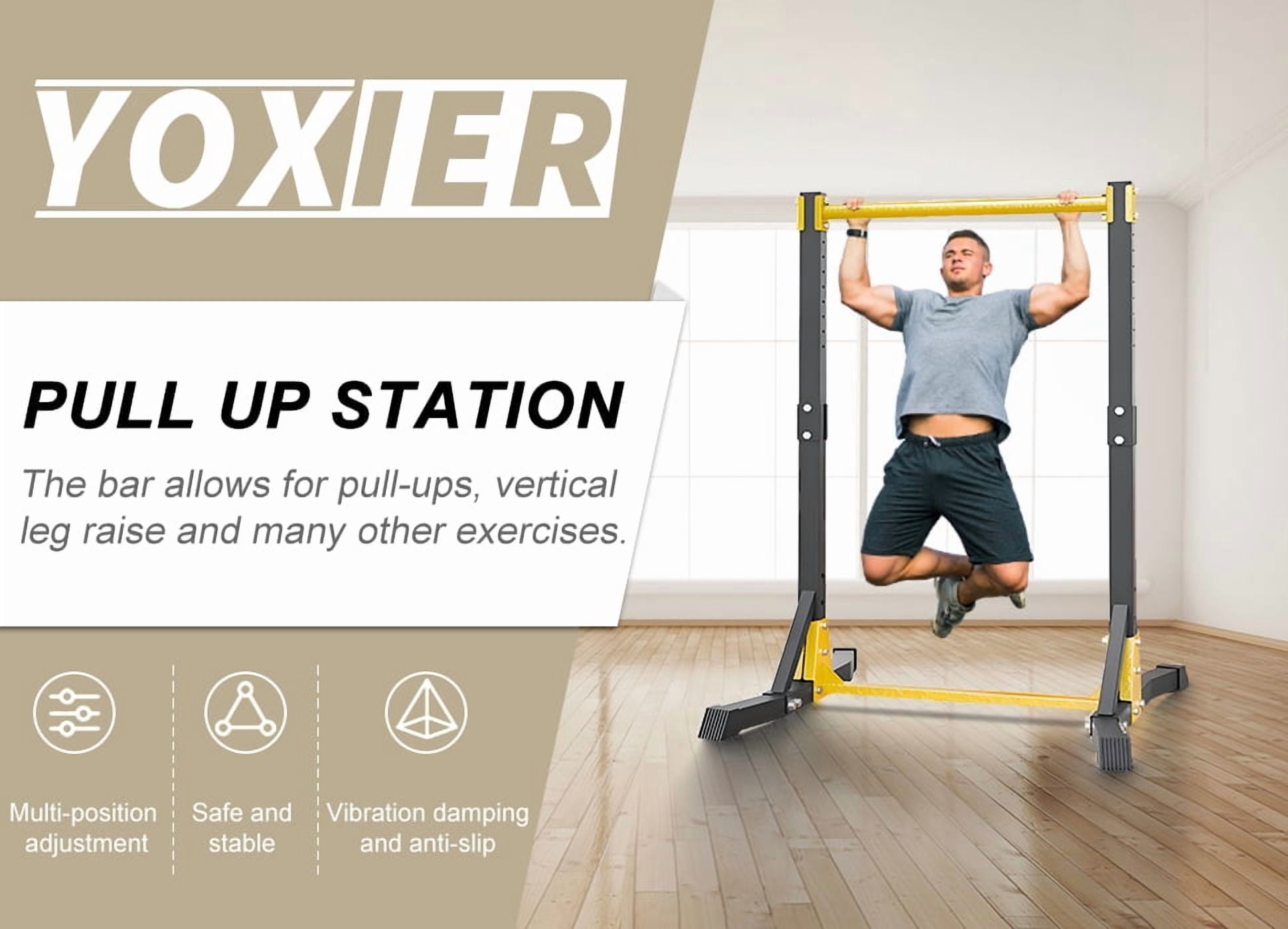 Korogimeeet Pull Up Power Tower 400 LBS Capacity, 11 Adjustable Heights 63-84 Inch, Home Gym Station for Chin Ups Dips Push Ups, Widened Main Bracket, 41 x 41 x 63-84 Inch