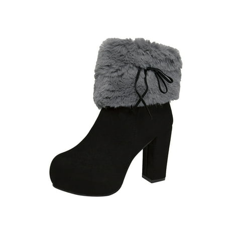 

Gzztg Womens Snow Boots Women Shoes Winter Warm Fashion High Heel Round Toe Casual Solid Color