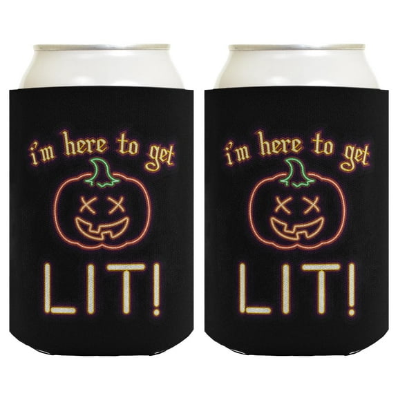 ThisWear Halloween Gifts Lit Jack-O'-Lantern Halloween Drink Holder 2-pack Can Coolies Drink Coolers Multi