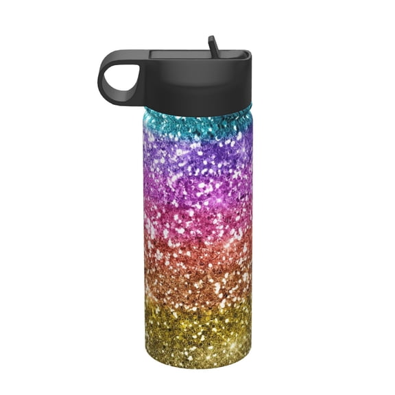 Vsdgher Glitter Rainbow for Insulated Stainless Steel Water Bottle,18oz Sports Water Bottle Stainless Steel Reusable Tumbler for Sports, Travel, and School