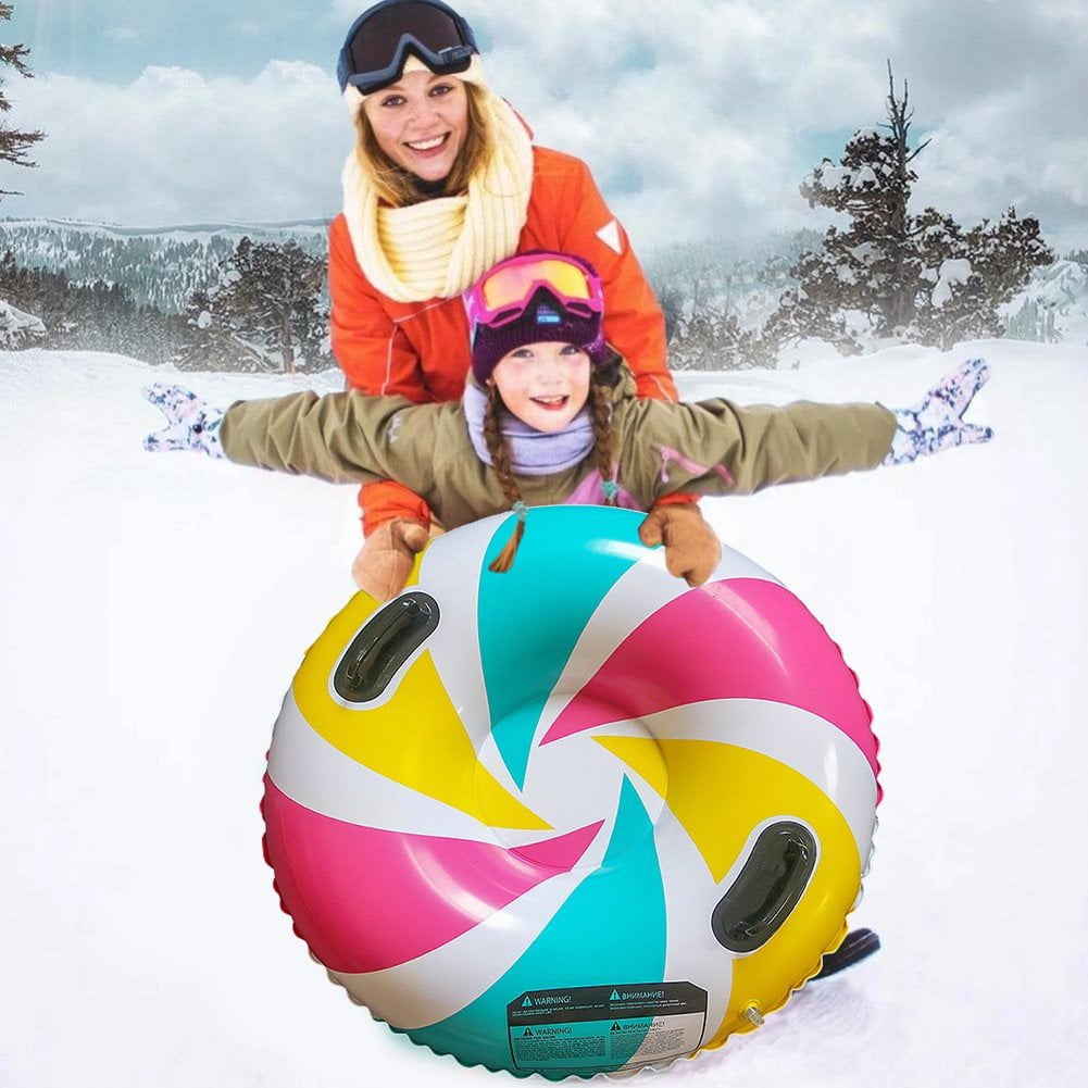 Snow Tubes, Snow Sled Tube with 2 Handles Foldable Snow Sled Inflatable Snow Tube Sled For Winter Outdoor Sports
