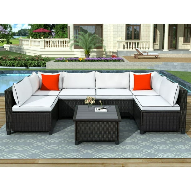 Quality Rattan Wicker Patio Set U Shape Sectional Outdoor Furniture With Cushions And Accent Pillows Beige Com Quality Rattan Wicker Patio Set U, Outdoor Wicker Furniture Sectionals