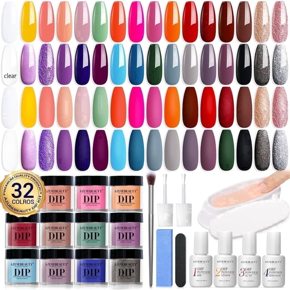 Azurebeauty 32-Piece Dip Powder Nail Starter Kit for DIY French Nail Art, Multicolor