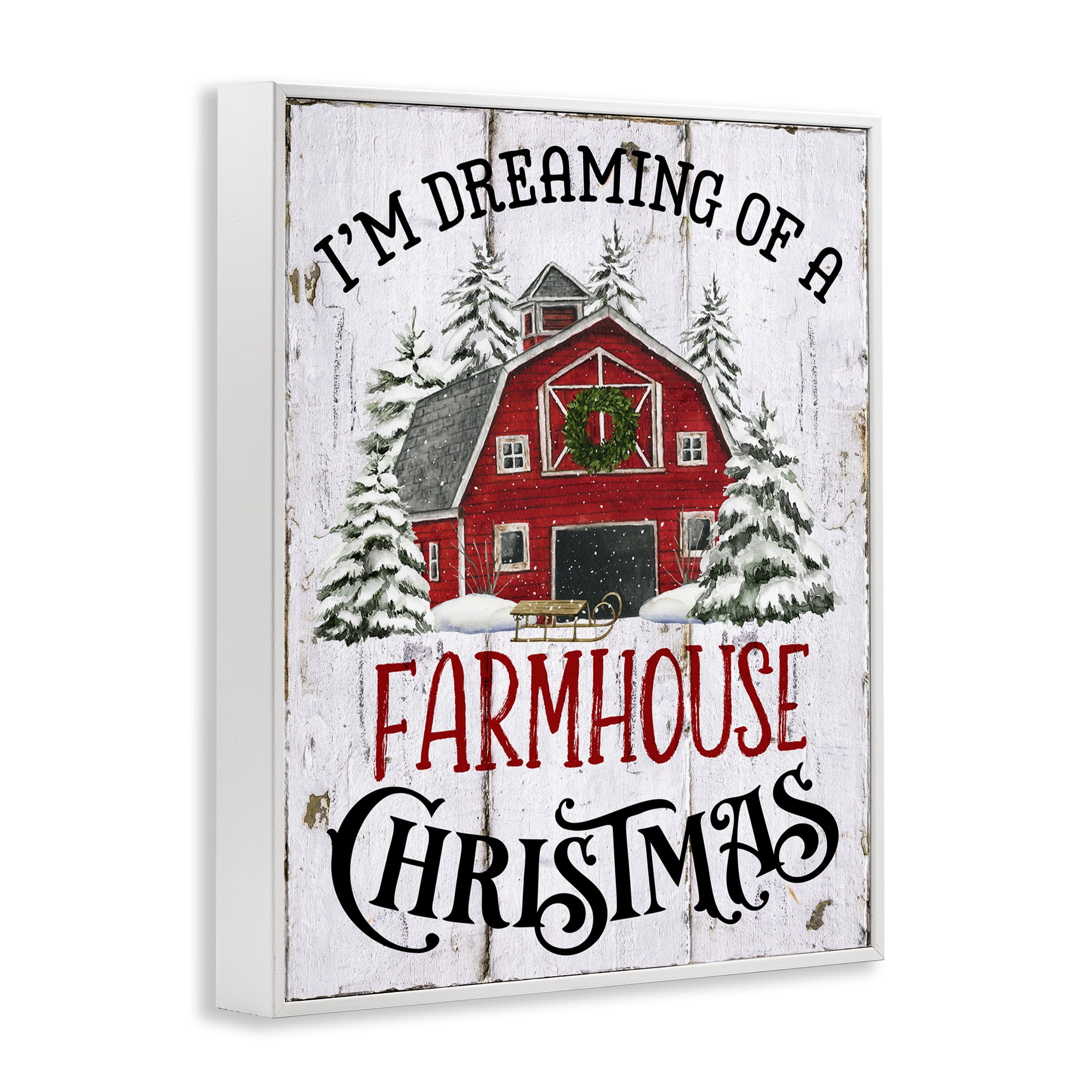Stupell Industries Farmhouse Christmas Dreaming Holiday Painting White Framed Art Prints Wall Art, 24 x 30