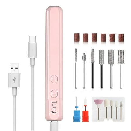 Portable Nail Polish Drill Grinder, Rechargeable Electric Nail File Machine for Acrylic Nail Gel Polishing Removal, Cordless Electric Nail File with Drill Kit for Nail Salon Home