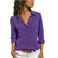 thumbnail image 2 of Tejiojio Summer Saving Labor Day Women Loose Casual Long Sleeve Solid Turn Down Collar Casual Blouse T-shirt Tops, 2 of 6