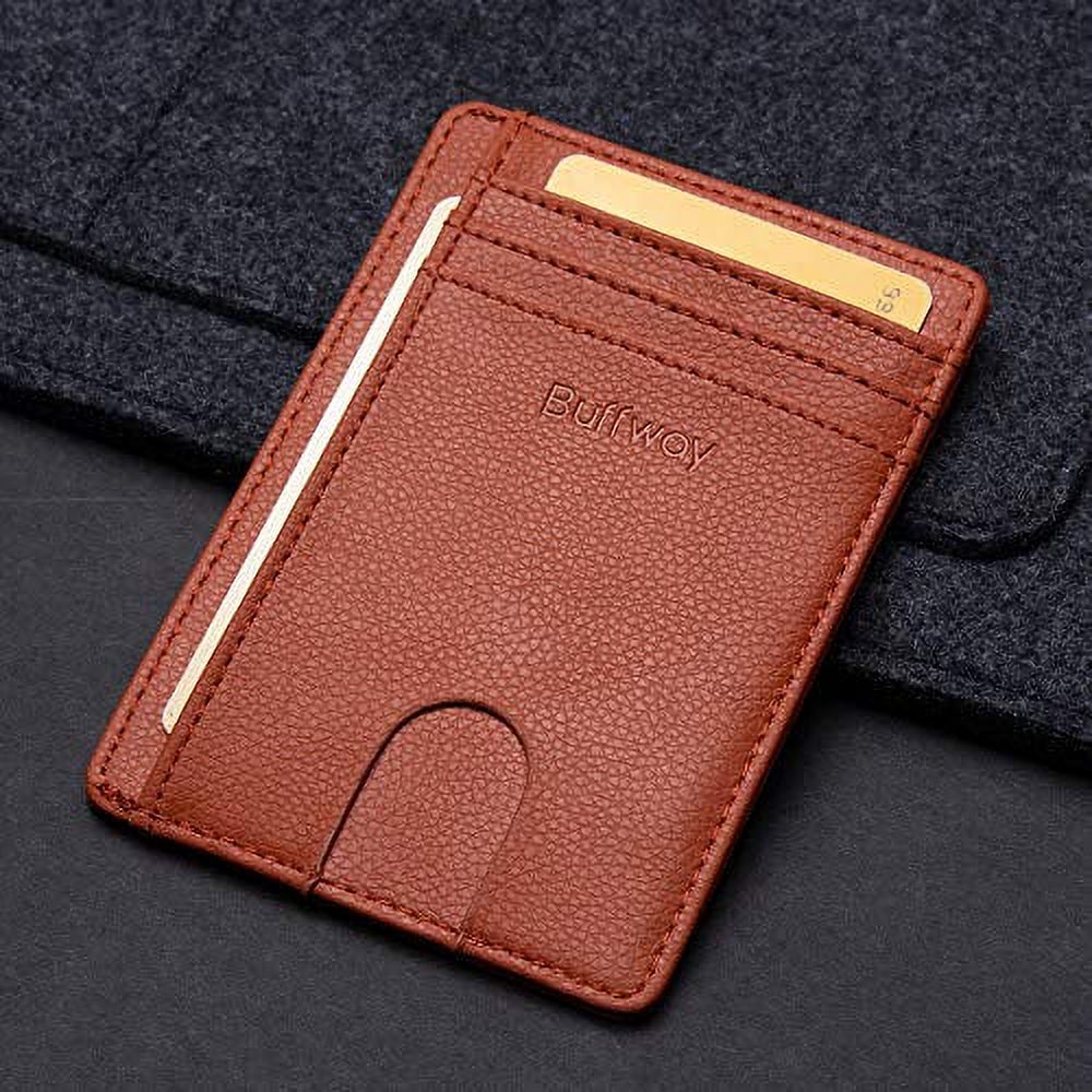 Buffway Slim Minimalist Front Pocket RFID Blocking Leather Wallets for Men Women - Lichee Light Brown - image 4 of 4
