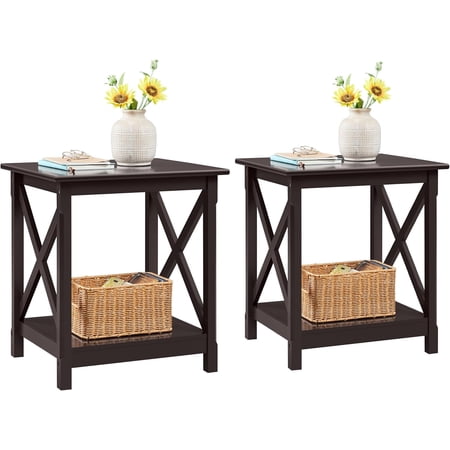 CHTER X-Design End Tables Set of 2 Sofa Side Table with Storage Shelf 2 Tier Side Stand Small Table for Living Room Sofa Study Easy Assembly Dark Coffee