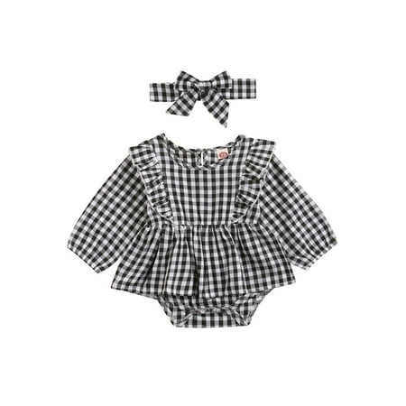 

Ehfomius 0-18 Months Baby Girls Clothes Set Plaid Print Long Sleeve Romper and Headdress Ideal Gifts for Baby Girls on Christmas