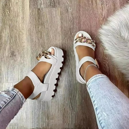 

HIBRO Sandals For Women Ladies Fashion Solid Wedges Casual Buckle Roman Shoes Platform Sandals