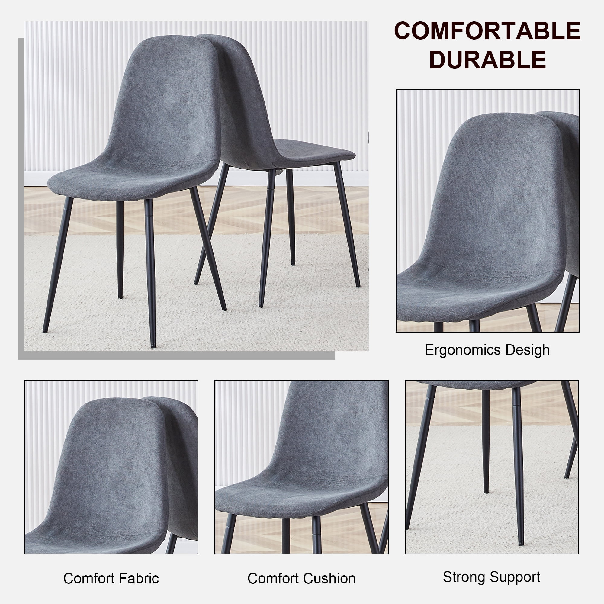 Noble House A set of 4 modern dining chairs, made of dark gray linen fabric