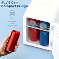 thumbnail image 5 of 4L/6 Cans Mini Fridge,AC 120V / DC 12V Portable Small Refrigerator for Makeup Skin Care,Cooler and Warmer 2 Mode for Bedroom,Car,Office Dorm,Beverage Cooler for Drink/Cosmetics/Wine - White, 5 of 8