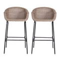 thumbnail image 2 of Bar Stool Set, Outdoor Metal Wicker Barstools with PE Rattan Weave and Black Iron Frame, 400lb Weight Capacity for Patio and Bar, Set of 2, Light Brown Wicker, 2 of 10