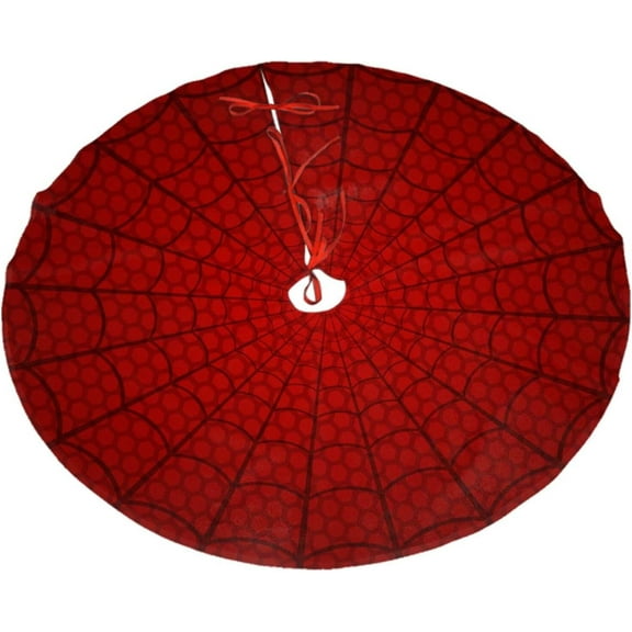 Guvpev Red Spider Web Christmas Tree Skirt 36" Winter Holiday Tree Mat Holiday Indoor Xmas Party Decorations Home Decor
