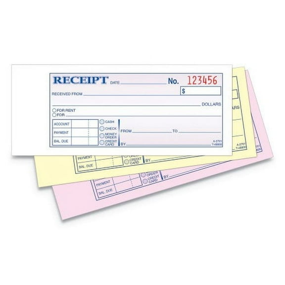 4PK Adams Receipt Book, Three-Part Carbonless, 2.75 x 7.19, 50 Forms Total (TC2701)