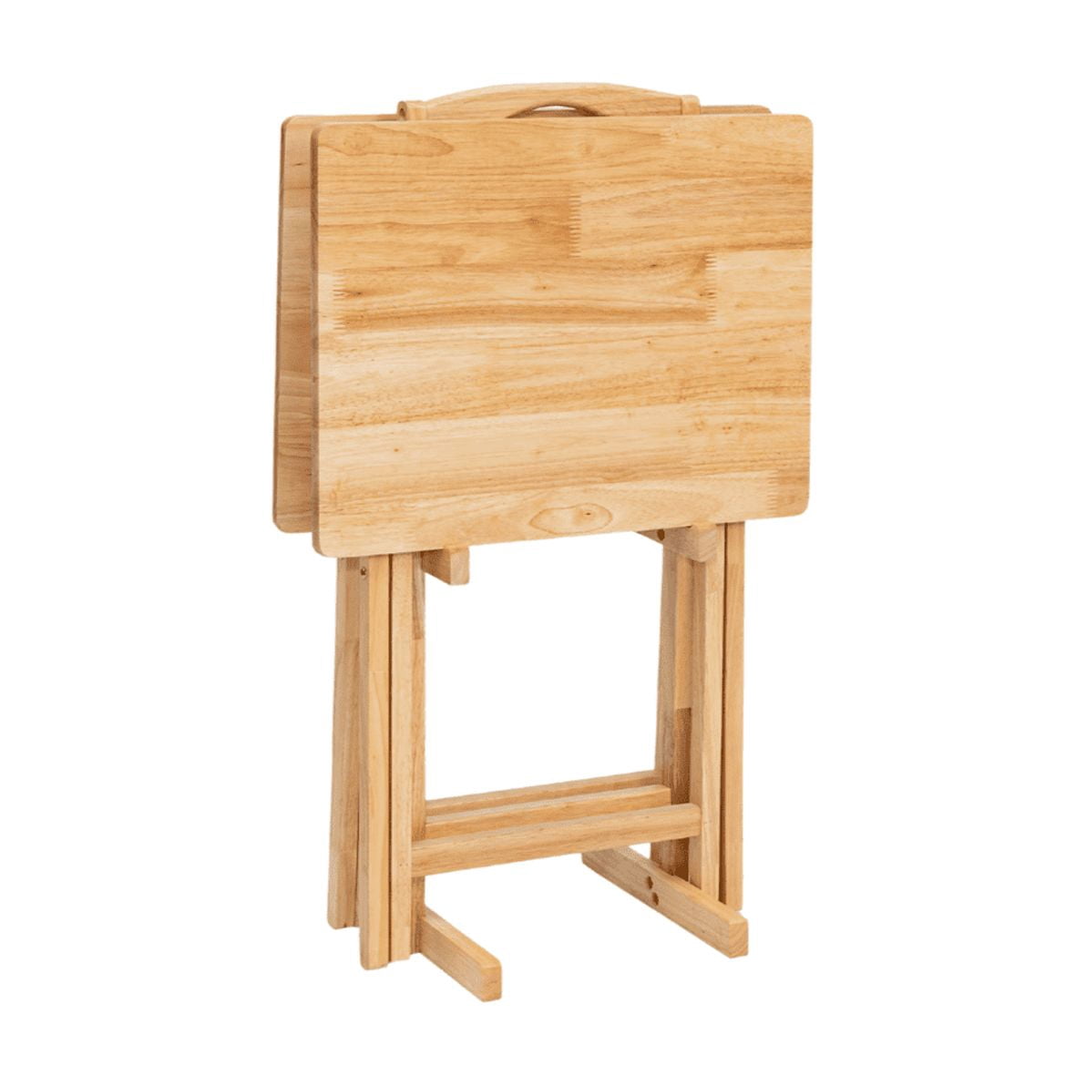 (2 pack) Mainstays TV Tray Table Set, 3-Piece with 2 Folding Rubberwood Trays and Storage Rack, Natural