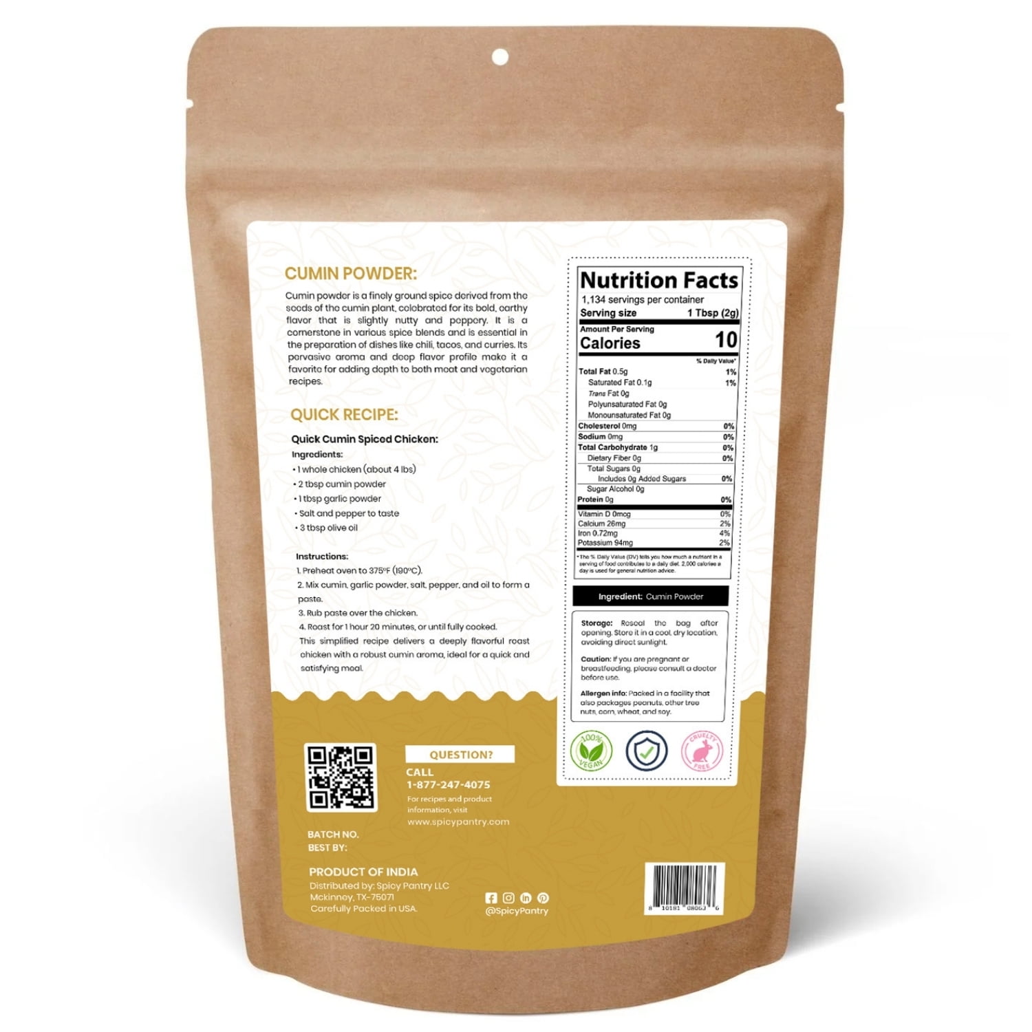 Spicy Pantry Cumin Powder (5 lb) – Ground Cumin Spice, 100% Pure & Natural, Finely Ground Jeera Powder, No Additives
