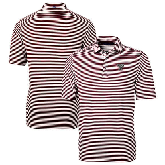 Men's Cutter & Buck Maroon Texas A&M Aggies Vault DryTec Virtue Eco Pique Stripe Recycled Polo