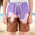 thumbnail image 2 of XUELUO Boys Pants Kids Summer Cartoon Ice Cream Print Elastic Waist Drawstring Loose Shorts Streetwear,Purple,7-8 Years, 2 of 4