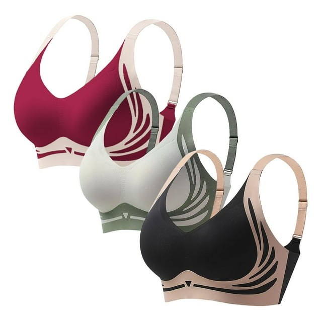 3 Pcs Powerful Bra For Women No Underwire Wireless Bras Comfortable Full Coverage Back Smoothing Bralettes