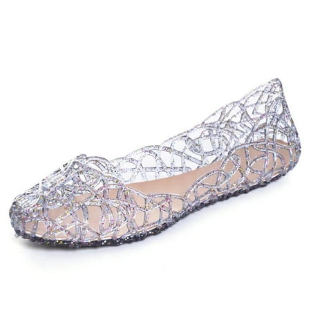 

SAILING LU Women Flats Summer Beach Jelly Shoes Slip-On Hollow Sandals Black US 9