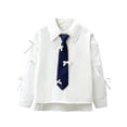 thumbnail image 3 of SHenli Girls Shirts Size 8-9 Years Peter Pan Collar Blouse with Tie, Pleated Front Long Sleeve Button Down Shirt White, 3 of 9