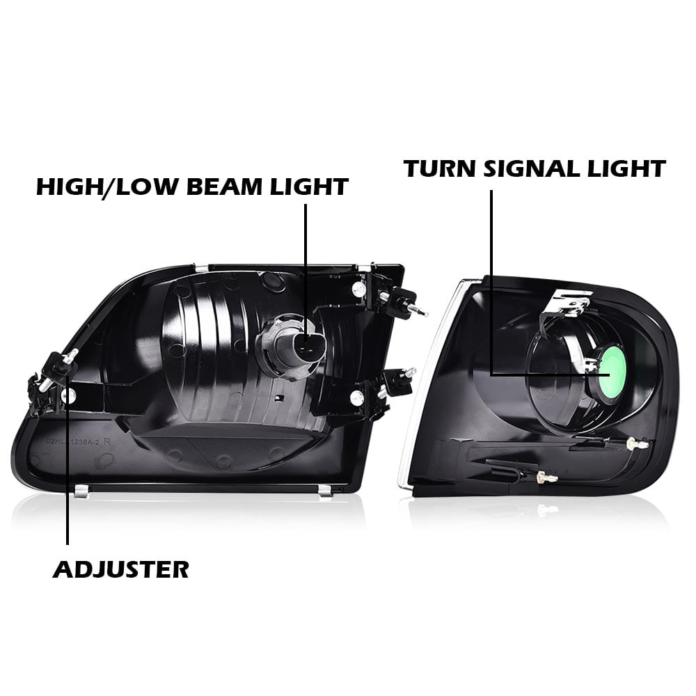 Headlights Smoky Lens Black Housing Amber Reflector Fit for 1998-2003 Ford F150/1997-2002 Expedition/ 2004 F150 Heritage/ 1997-1999 F250 Light Duty