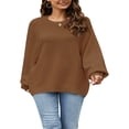 thumbnail image 1 of Women Casual Sweater Winter Long Sleeve  Neck Solid Color Loose Fit Knit Tops, 1 of 5