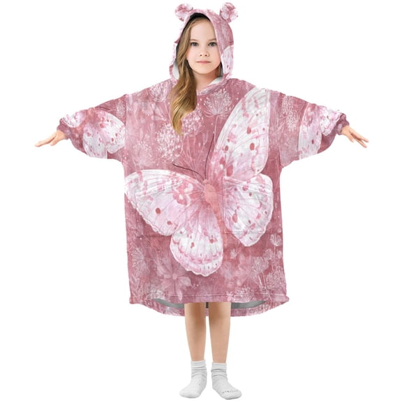 Wearable Blanket with Sleeves and Pocket Oversized Hooded Sweatshirt 3-14 YR Soft Pink Butterfly S