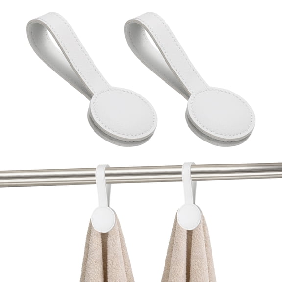 Uxcell 2 Pcs Kitchen Magnetic Towel Clips Leather Towel Holder Clip Hand Hooks Kitchen Accessories White
