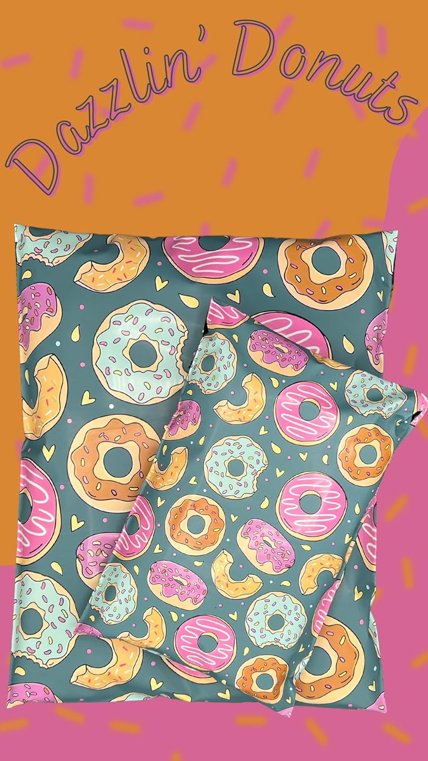 Hawk Poly Mailers 10x13 Cute Donut Hearts Heavy Duty 3.15mil Tamper-Evident & Self-Sealing Shipping Envelopes for Small Businesses Printed Waterproof Mailing Bags Non Padded (Dazzlin' Donuts, 10x13)