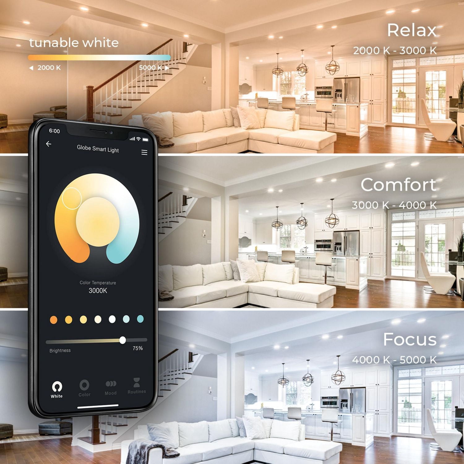 Ensemble de 2 luminaires encastrés intelligents Wifi à DEL ultraminces de 3 po, aucun concentrateur requis, commande vocale, 7 W, couleur ajustable RVB, lumière blanche à intensité réglable