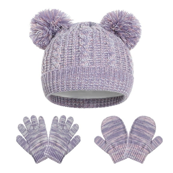 Cute Winter Hat & Glove Sets for Boys Girls Size 1-5 Toddlers Fleece Lined Thermal Warm Pom-Pom Beanies Hats Gloves and Mittens 3 Piece Set