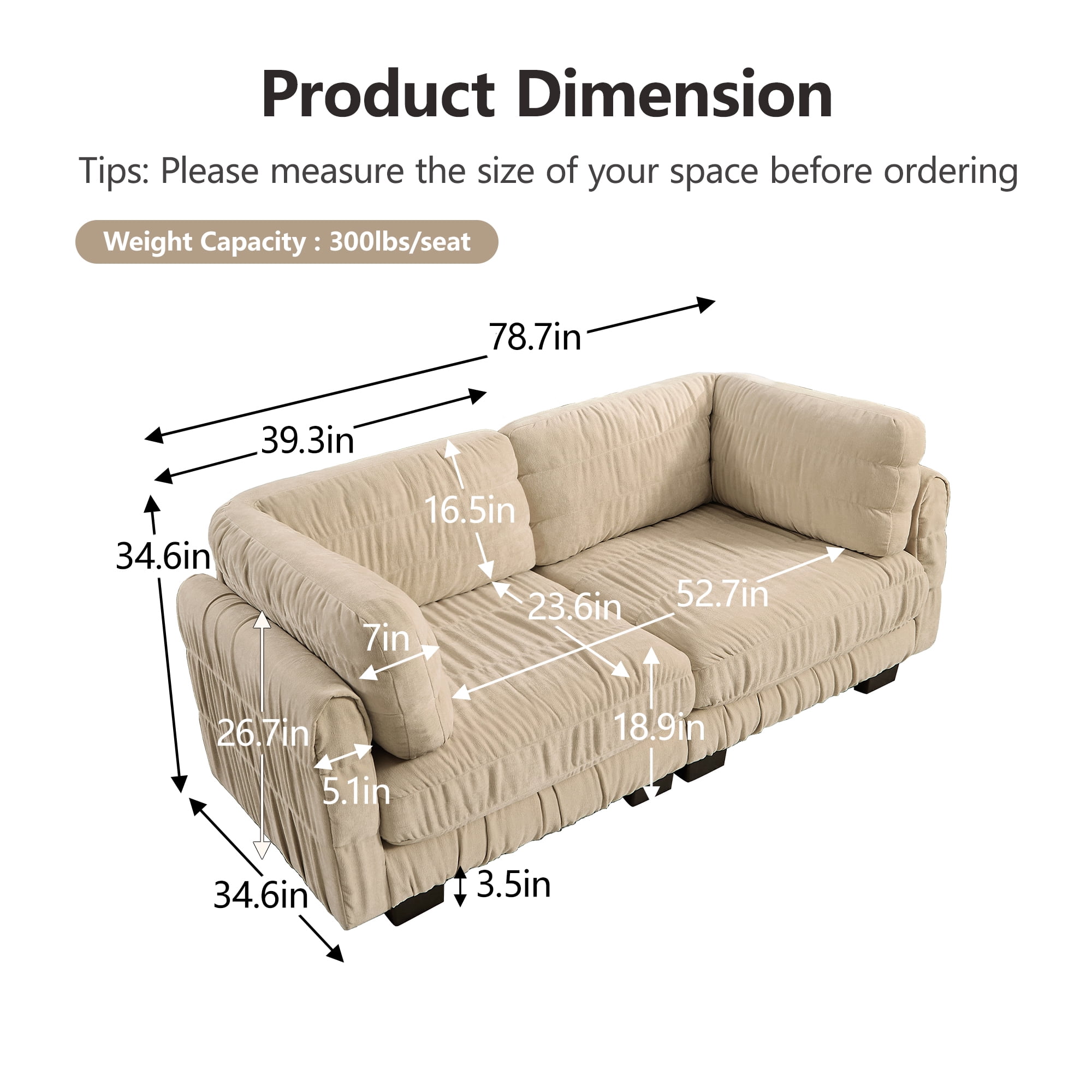 78.7" Ruched Chenille Loveseat with L Shape Thickened Back Cushions,Easy Assembly