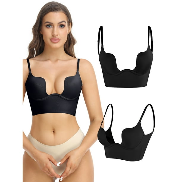 Anyfit Wear Deep Plunge Push Up Bra for Women Low Back Bra Wire Lifting