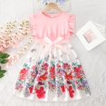 thumbnail image 2 of Vestido rosa para niños y niñas, ropa estampada con lazo, manga voladora, línea A, de 2 a 10 años, para uso diario, verano 2024, 2 of 5