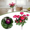 thumbnail image 3 of Clearance | Hot Pink Artificial Camellia Tea Rose Bouquet, 6 Heads Fabric Floral Arrangement with Green Leaves for Home Vase Display Wedding Centerpiece Table Decoration, 3 of 8