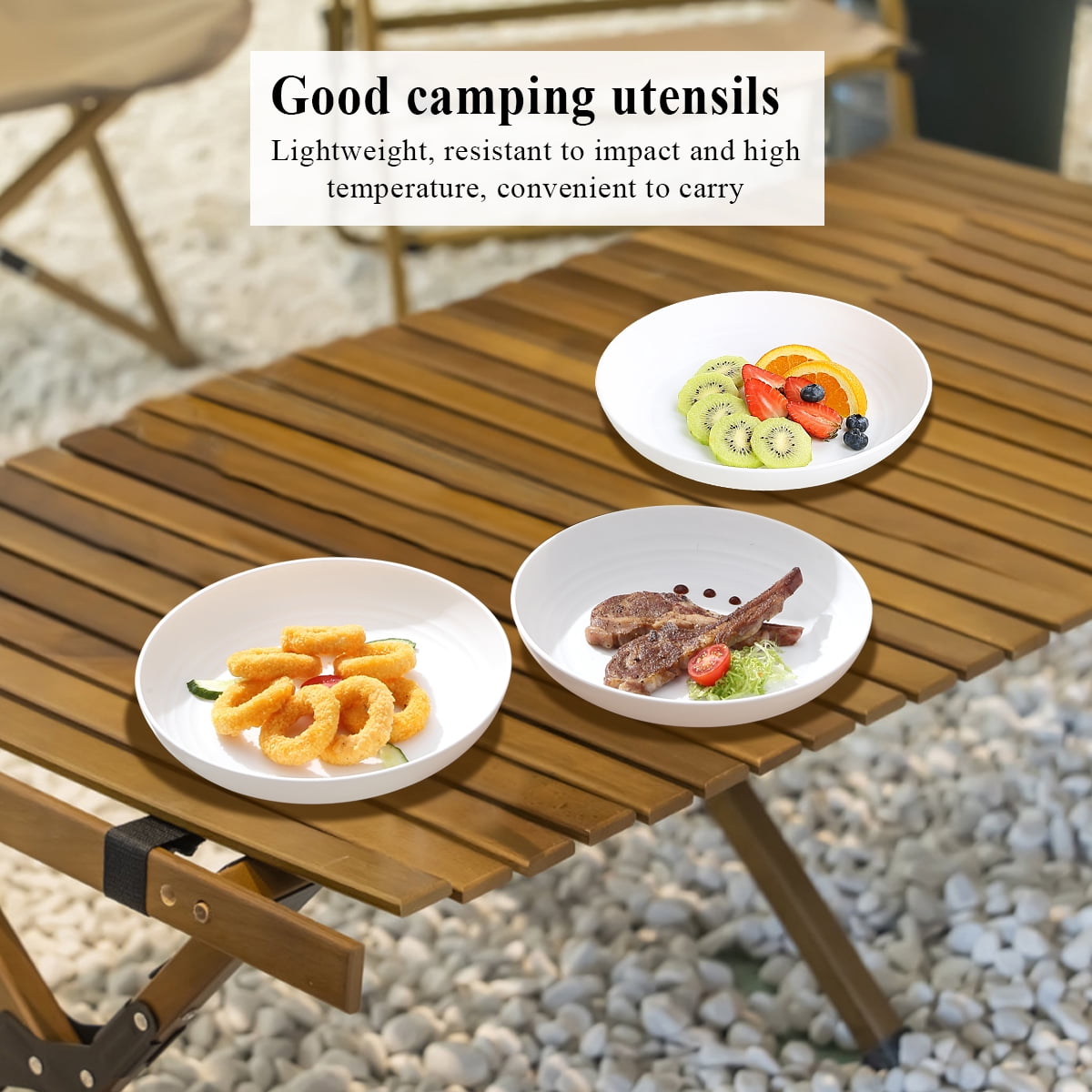 ReaNea 9" White Plastic Plates 12 Pieces, Unbreakable and Reusable Large Deep Dinner Plates, Light Weight Easy to Carry for Camping,Travel, Pinic