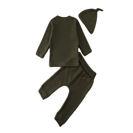 

Yejaeka 3Pcs Newborn Unisex Pajamas Set Long Sleeve T-Shirt + Cotton Pants + Hat Outfits