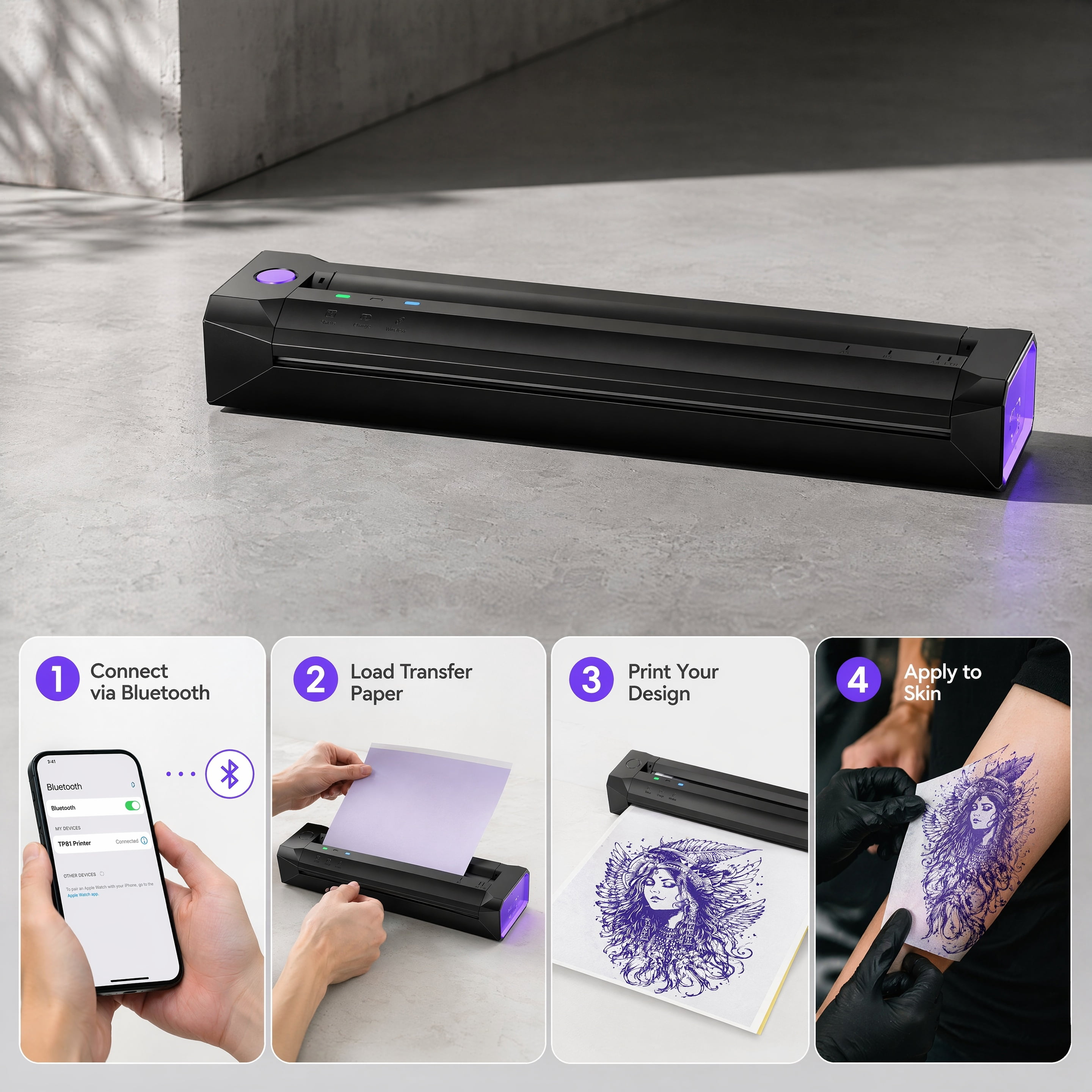 Phomemo Upgraded Tattoo Stencil Printer, A881U Wireless Thermal Tattoo Printer, Essential Tattoo Equipment for Both Experienced Artists and Beginners, Compatible with Phone and PC