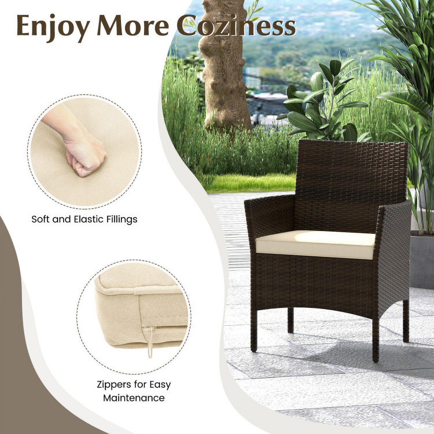 Aimee Lii 4 Piece Patio Rattan Conversation Set with Cushions, Outdoor Patio Furniture Sets, Beige Aimee Lii 4 Piece Patio Rattan Conversation Set with Cushions, Outdoor Patio Furniture Sets, Beige